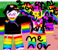 a drawing of a girl with rainbow socks and a boy with rainbow socks