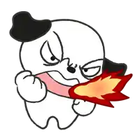 a cartoon drawing of a dog with flames coming out of his mouth