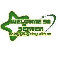 a green and yellow logo that says welcome sa server enjoy your stay with me