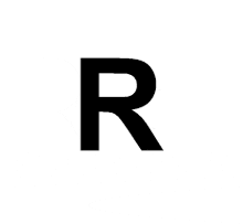 a black letter r on a white background