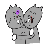 a cartoon of two cats hugging each other with their faces visible .