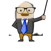 a cartoon of a man wearing glasses and a blue tie holding a pointer