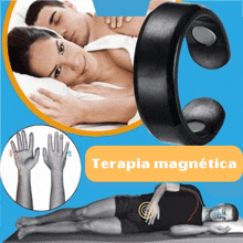 an advertisement for terapia magnetica shows a man laying down and a woman laying in bed