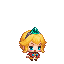 a pixel art girl with blonde hair and a green crown on her head .