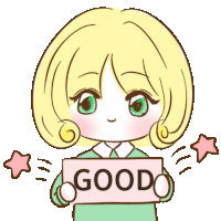 a girl holding a sign that says good