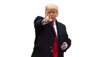 donald trump in a suit and red tie pointing