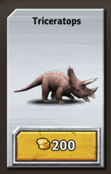 a card with a picture of a triceratops on it