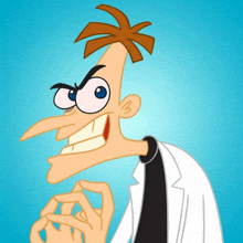 a cartoon character with a very long nose and a white coat