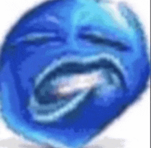 a blue smiley face is making a funny face with its mouth open .