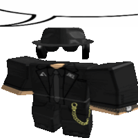 a roblox character wearing a black suit and a hat