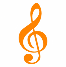 an orange treble clef with a swirl around it