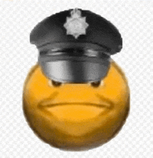 a yellow smiley face with a police hat on it .