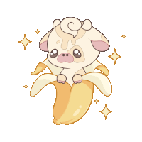 a cartoon drawing of a pug in a banana