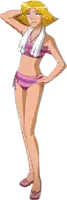 a cartoon girl in a bikini with a towel wrapped around her neck