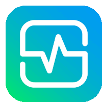 a blue and green app icon with the letter s and a heartbeat line