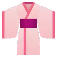 a pink kimono with a purple stripe on the waist