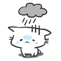 a cartoon cat is standing in the rain with a cloud above his head