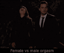 a gif of a woman and a man with the words female vs male orgasm below them