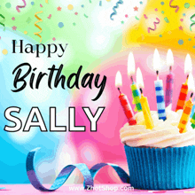 a cupcake with candles and the words happy birthday sally