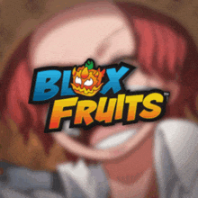 a blx fruits logo with a smiling woman in the background