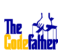 a logo for the godfather with a hand holding a cross