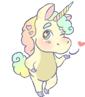 a cartoon drawing of a unicorn with a heart in its mouth