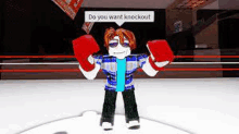 a roblox character is standing in a boxing ring with boxing gloves on .