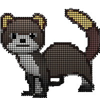 a pixel art of a ferret with yellow ears and tail