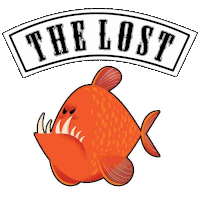 a cartoon of a fish with teeth and the words the lost behind it