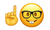 a smiley face with glasses and a hand making a horn sign