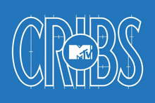 a blue and white logo for cribs with a mtv logo in the middle