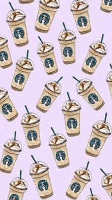 a seamless pattern of coffee cups with straws on a purple background .