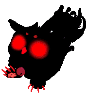 a drawing of a cat with red eyes