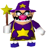 a cartoon character is wearing a purple hat and holding a wand