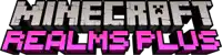 the logo for minecraft realms plus is pink and black