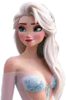 a close up of a cartoon character with long white hair and blue eyes