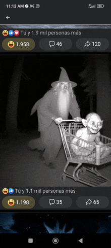 a picture of a wizard pushing a troll in a shopping cart on facebook