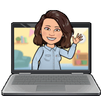 a cartoon drawing of a woman waving from a laptop screen