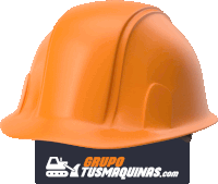 an orange hard hat sits on top of a group tusmaquinas.com sign