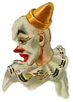 a painting of a clown with a yellow hat