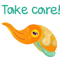 a drawing of a fish with the words take care written above it