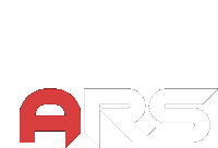 a red and white logo that says ars