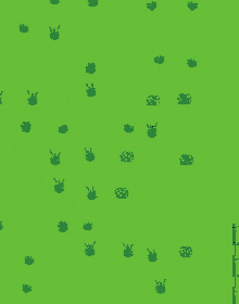 a pixel art of a green field with flowers and bushes