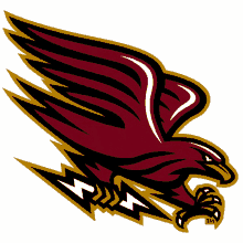 a maroon and gold eagle with a lightning bolt on its wing