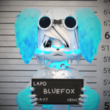 a blue fox is holding a lapd bluefox sign