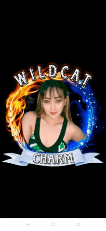 a picture of a girl with the words wildcat charm on it