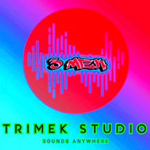 a logo for trimek studio sounds anywhere with a purple and blue background