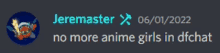 a screenshot of a discord chat with the name jeremaster