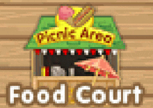 a pixel art drawing of a pickle army food court