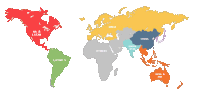 a map of the world divided into six sections including north america and latin america